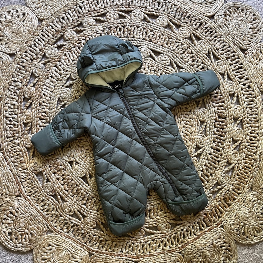 George Green Quilted Footie One Piece with Hood
